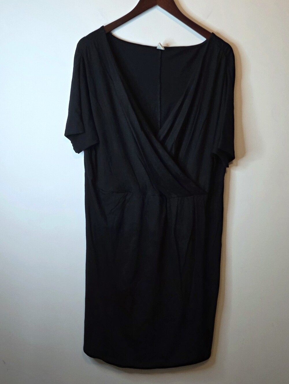GAP Black Faux Wrap Dress Cotton Modal Knit Short Sleeve V-Neck Size XXL